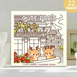 Cute Paris Kawaii Deer Coloring Book | 120g Thick Sturdy No-Bleed Paper 22 Coloring Pages Odorless Glue Binding Easy Color Adorable French Sacré-Cœur & Deer Stress Relief Pages | TikTok Viral Aesthetic Relaxation Gift For Kids & Adults DIY Hand Painting B