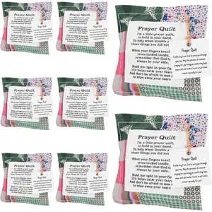 8 Pieces Mini Prayer Quilt with Cross Inside Pocket Prayer Quilts Squares Poem Patches Handmade Scripture Prayer Cloths for Religious Pastor Church Christmas Appreciation Gifts (8 PCS)