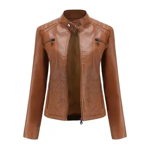 Women’s faux leather jacket, Spring/Autumn 2025 moto biker zip-up outerwear (black, brown, red, pink, coffee), XS–XXL winter jacket collection; women’s double-breasted wool coat; elegant double-breasted trench coat