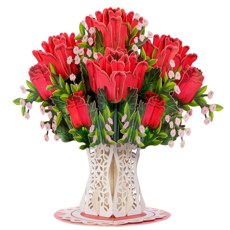 Valentine's Day Card, 3D Pop-Up Card with Flower Bouquet Keepsake Gift, 8“*6”, Romantic Valentines Gifts and Flowers 2-in-1 Idea for Valentine, Birthday, Wedding, Anniversary, Wife Husband, Mom, Women, Him Her, Girlfriend Boyfriend，Paper，Love