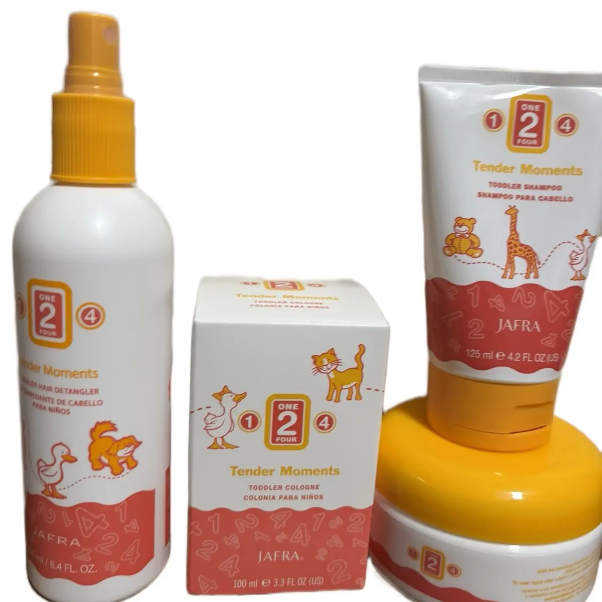 Jafra Tender Moments 124 Set white - Toddler Hair Detangler, Shampoo, Cológne, Solid Cream Comfort in Manzanilla - Cosmetics, Body Care