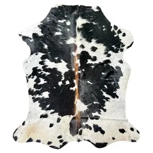 Large Black and White Cowhide Rug J432---5.7x 6.6 ft