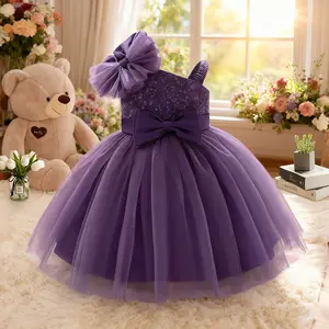 21 Girls Sloping Shoulders Sequins Bow Mesh Ball Gown Fashion Show Junior Host Piano Birthday Party Performance Banquet Evening Dress
