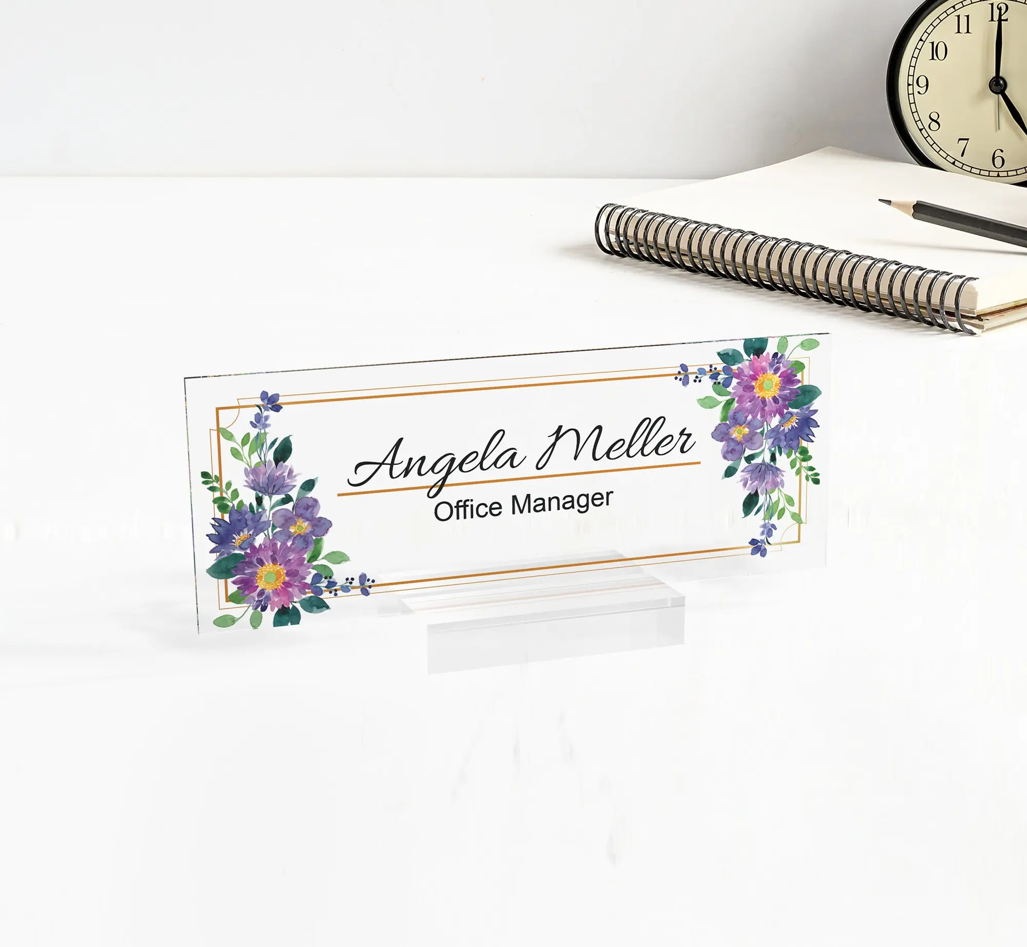 Personalized Desk Name Plate, Custom Acrylic Office Gift, Name Plate for Desk with Wooden Base, Graduation, Gift for teachers -
