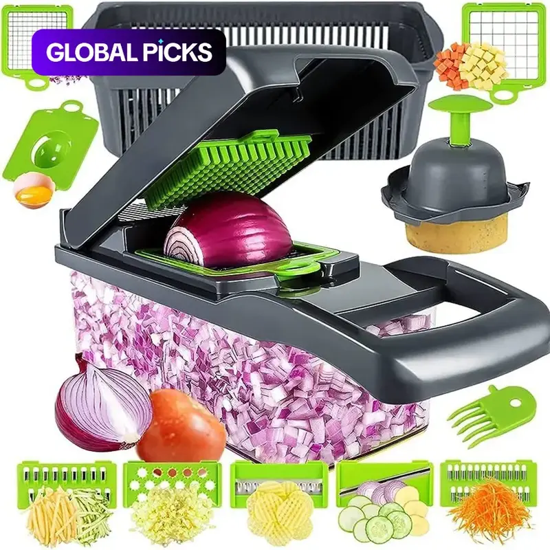 【Black Friday】15-in-1 Multifunctional Vegetable Chopper, Durable Vegetable Slicer, Veggie Cutter, Garlic Chopper, Onion & Potato Grater, Kitchen Accessories #GLOBAL PICKS