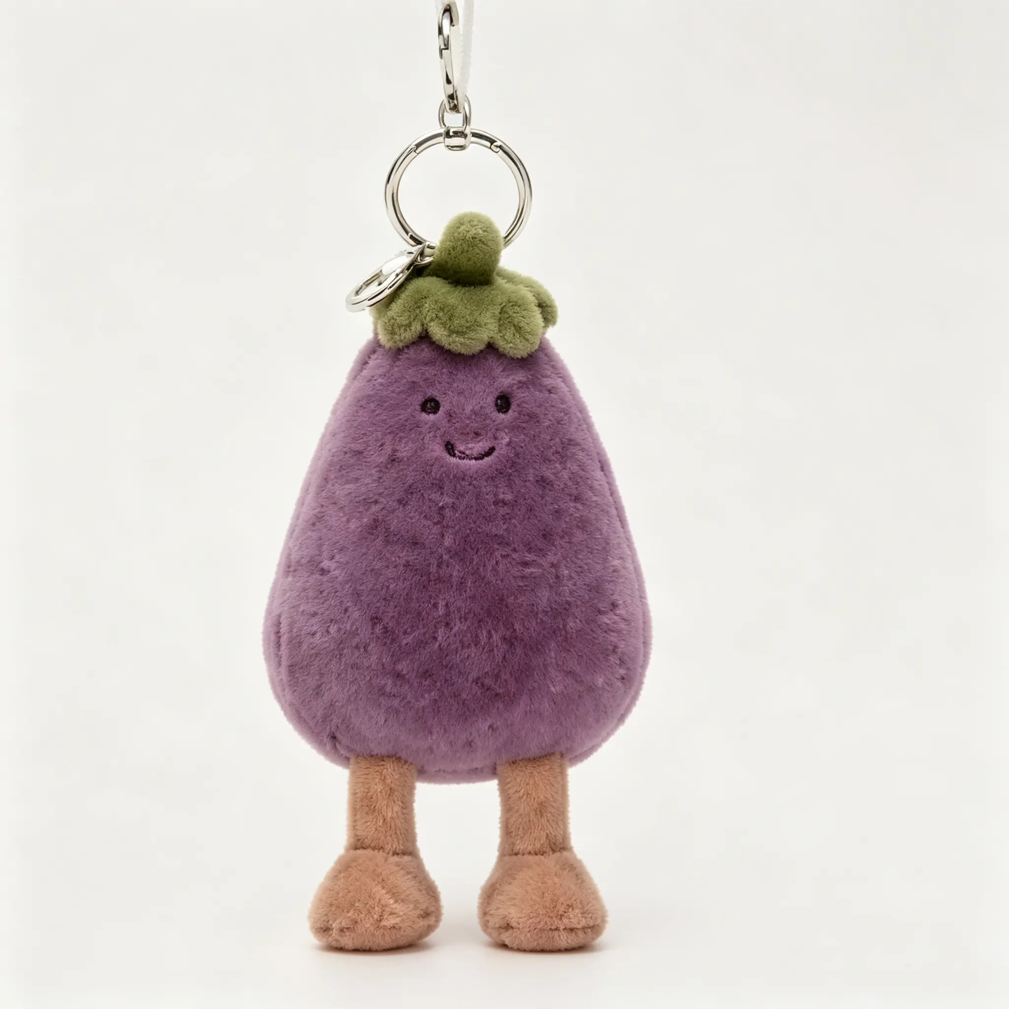 Kawaii Purple Eggplant Soft Plush Keychain, Stuffed Vegetable Charm, Aesthetic Backpack Pendant, Cute Gift for Girls