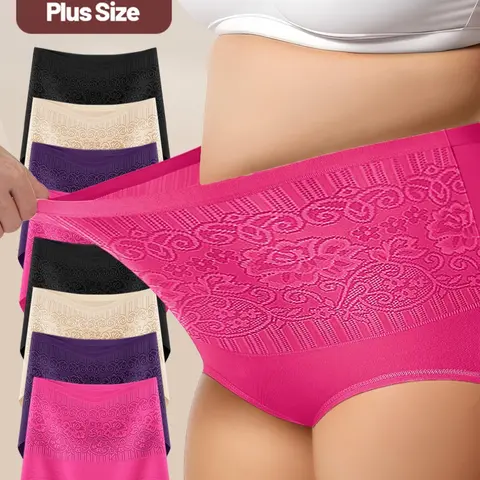 8-Pack MEIYATING  Plus Size Women's Underwear, High-Waisted Waist Cinching, Comfortable Fit, High-Quality Printed Triangle Panties, Casual Soft Panties, Fitted Panty