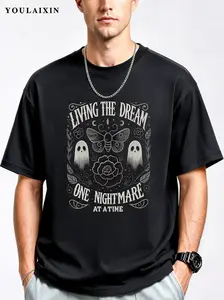 Gothic Vintage Art Graphic Tees, Soft Cotton Tshirt, LIVING THE DREAM ONE NIGHTMARE AT A TIME, Gothic Vintage Retro Streetwear Urban Fashion, Unisex For Men & Women T-Shirts, Loose Fit, Crew Neck, Novelty Gift T Shirt, Everyday Wear