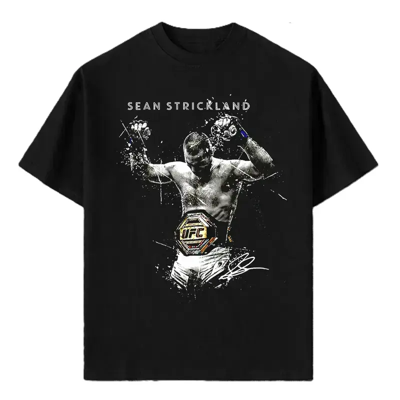 Men's 100% Cotton Sean Strickland V2 Graphic Tee - Vintage UFC 328 Event MMA Octagon Fighter Shirt, Breathable Printed Regular Fit Streetwear, Gift for Men & Women, Men's Graphic Tees