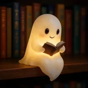 Cute Ghost Reading Book Figurine, Creative Halloween Home Decor, Resin Craft Desktop Shelf Decoration, Adorable Desk Accessory, Interior Decoration Accessories