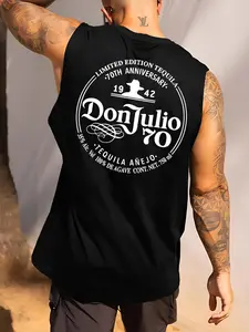 Men's Letter & Logo Print Round Neck Tank Top, Casual Fit Streetwear Top, Loose Casual Street Sleeveless Top for Gym Workout Running, Men's Clothes for All Seasons