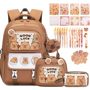 SIMILOVE Kids Kapybara Backpack Set - Back to School Shopping, Cute Supplies for Elementary-Middle School, Optional 4pcs (with headphones), Lunch Bag, Pencil Case, Water Bottle, Bento Box, Rolling Backpack (Party Gift), Cute School Supplies