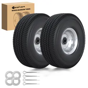 Yesker 4.10/3.50-4" Flat Free Tires and Wheels Replacement, 10" Solid PU Tire with 5/8" Axle Bore Bearing for Wheelbarrow, Gorilla Cart, Hand Truck, Utility Cart, 2 Pack fathersdaygift