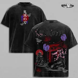 Eternal Blossom Demon Slayer T-Shirt & Hoodie – Vintage Washed Oversized Heavy Cotton Anime Graphic, Sakura Battle Aesthetic Unisex Streetwear Edition Z7D