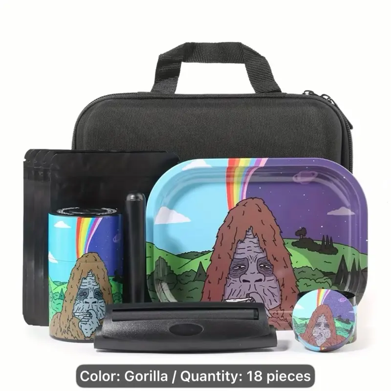 18pcs Gorilla Themed Portable Stash Box Metal Grinder Rolling Tray Machine Combo