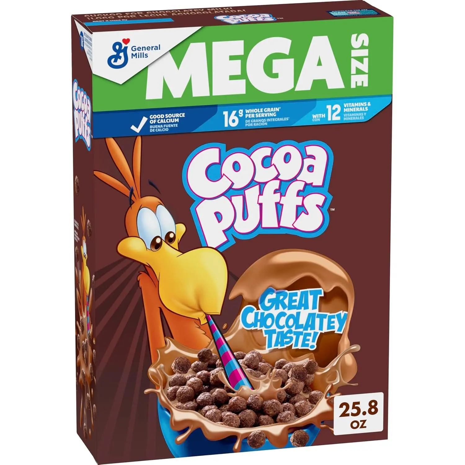 Cocoa Puffs, Chocolatey Breakfast Cereal, Mega Size, 25.8 oz | 16g Whole Grain, 12 Vitamins & Minerals, Calcium Source, Trail Mix or Ice Cream Topping, Mega Size, 25.8 oz