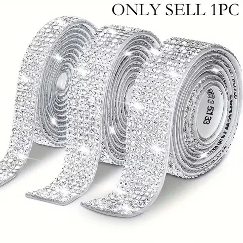 91cm/35.43in Sparkling Self-Adhesive Strip – Shiny DIY Rhinestone Ribbon Tape for Crafts, Car, Phone, Glass & Wedding Decor, Glitter Trim Sparkling Rhinestone Self-Adhesive Strip, Sparkly Rhinestone