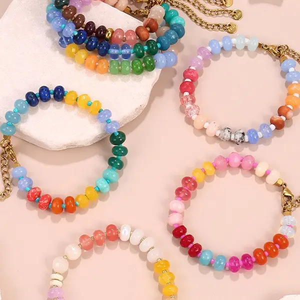 beaded jewelry Natural Stone Series 02 Pulsera Ábaco Piedra Natural Colorida Mujer Dopamina Playa Verano Diseñador Women Designer Abacus Bead Bracelet, Colorful Natural Stone Beaded Bangle Dopamine Summer Beach Everyday Wear thoughtful gift maximalist