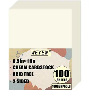 100 Sheets 65lb Cream Cardstock, 8.5" x 11", Printer Off-White Paper for DIY Craft Card Making Premium Card Stock Blank Invitation Paper Greeting Cards, 65LB Cover 180 GSM