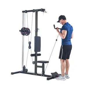Home Gym Strength Training Machine, Multifunctional LAT Pulldown & Cable Row Equipment, Sturdy Steel Construction, Adjustable Leg Support for Various Fitness Exercises