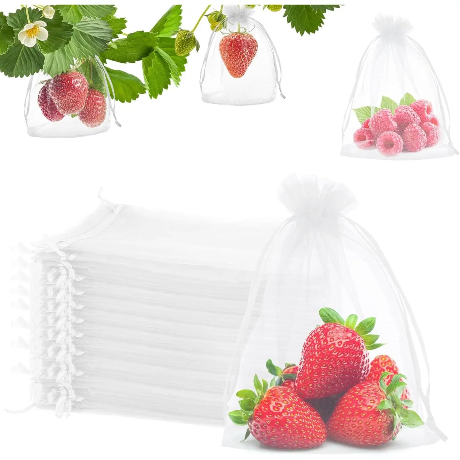 100 count Fruit Protection Bags 4''x6'' Fruit Netting Bags for Fruit Trees White Fruit Netting Cover Mesh Bags with Drawstring  Organza Bags Pest Barrier for Protect  Fruit Flower Vegetable