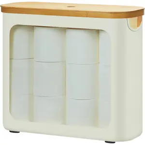Toilet Paper Storage with Lid Large Holder for 12 Rolls Free Standing Beige Bathroom Organizer with Lid