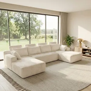 【Father's Day】133.86in Oversized U-Shaped Modular Cloud-Soft Expandable Sofa, Double Chaise, 3-Package Shipping, Corduroy Upholstery, Wide Armrests, Side Pockets, Removable Back Pillows, for Large Modern Living Rooms, Cloud-Soft Sofa Sets, Expandable Sofa