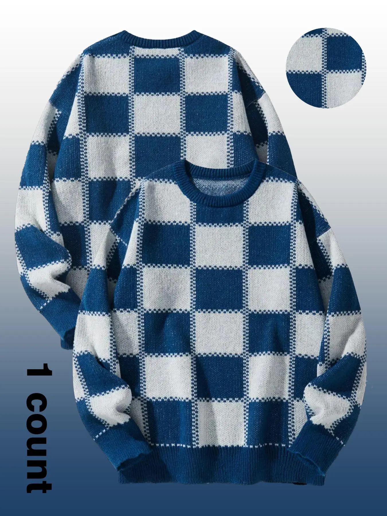 Men's Colorblock Plaid Print Drop Shoulder Sweater, Regular Fit Casual Long Sleeve Round Neck Jumper for Fall & Winter, Fashion Men's Knitwear for Daily Wear