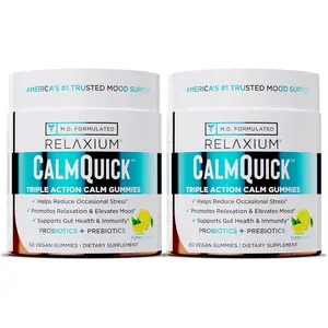 Calm Gummies - Calm, Gut Health + Immune Support, Developed in The USA, with Vitamin B6, Magnesium, L-Theanine + Prebiotic & Probiotic Blend, Lemon Flavor, 60 Gummies (Pack of 2)