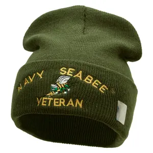 Navy Seabee Veteran Logo Embroidered Long Beanie Made in USA