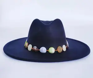 Wide Stiff Brim Fedora -With Button Accessory