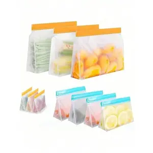 3 Units Leak-Resistant Stand-Up Food Preservers - Innovative Silicone Zip-Closure Design For Secure Sealing, Reusable Containers That Effectively Preserve Freshness, Ideal For Meal Preparation And Convenient Food Storage