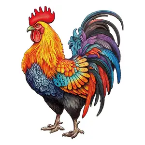 Spirited Rooster 2 Wooden Jigsaw Puzzle for Adults and Kids Unique Shape Animal Wood Puzzles Challenging Puzzle, Family Game Creative Gifts，Laser-Cut Durable HDF Wood Puzzle