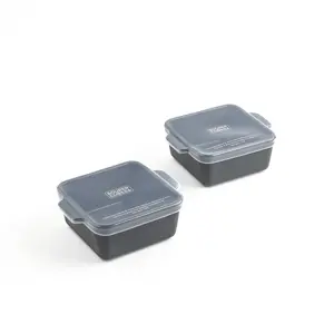 Souper Cubes Stoneware 2.0-5" x 5" Baking Dishes for Oven, Made in USA, Premium Mini Ceramic Baking Dishes with Silicone Covers for Individual Portions, Set of 2 - Charcoal