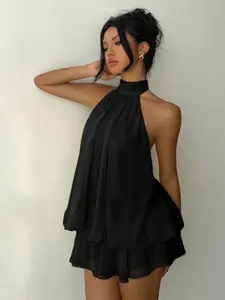 Women's Vacation Slim Fit Fashion Sexy Backless Halter Tie Waist Versatile Solid Color Dress, Stylish and Comfortable Summer
