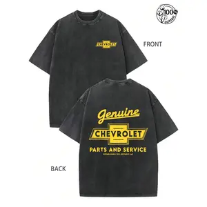 Chevrolet Genuine Parts Classic Car Culture T-Shirt, 230G Washed Cotton High-Quality Cotton Printed Men's T-Shirt, Vintage Distressed Washed Pure Cotton Short Sleeved Shirt, Vintage, Perfect For Car Gatherings, And Casual Highlights In Daily Styling