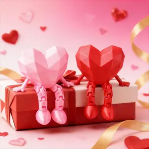 2 Piece 3D Printed Heart Joint Doll Figurine, Creative Craft Decorations, No Power Required, Perfect Gift for Lovers