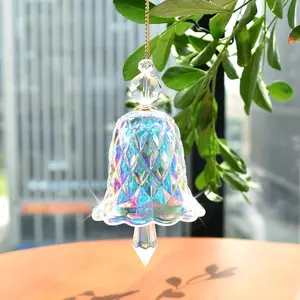 Bell Design Rainbow Crystal Sun Catcher Wind Chime, Hang Indoor or Outdoor to Capture Sunlight, Romantic Artistic Decoration Suitable for Window, Hallway, Home and Garden