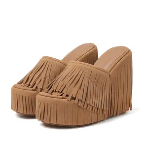 Fringe Platform Sandals For Women Open Round Toe Wedge Heel Slip on Tassels Fashion Fashion Comfortable Date Party Dress Concert Wedding Boho Shoes