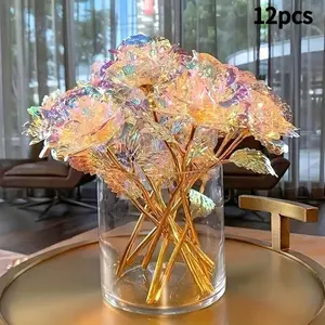 Set of 12 Everlasting Rainbow Golden Roses-Bright Iridescent Plastic Galaxy Flowers,Colorful Sparkling Artificial Roses,Ideal Gifts for Valentine'S Day,Mother'S Day,Christmas,Anniversaries,Birthdays,Weddings, And Thanksgiving