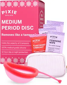 Pixie Menstrual Disc for Feminine Care - Ranked 1 for Best Tampon Alternative Period Disc - 100% Medical-Grade Silicone - Removes Like a Tampon - Wear 12 Hours - Capacity of 5 Tampons (Pink, Medium)