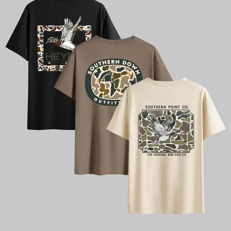 Men's Camo Print Short Sleeve Graphic Tee, Tropical Style, Regular Fit Round Neck T-shirt for Summer, Men's Top for Daily Wear, Casual Trendy Tee, Casual Summer Clothing