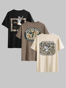 men's camo print short sleeve graphic tee, regular fit casual round neck t-shirt for summer, men's top for daily wear, tropical