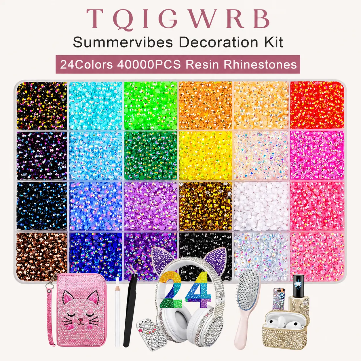 40,000Pcs Resin Rhinestones with Gifted Tools for Crafting, Multicolors 3mm Non Hotfix Flatback Gems, Bedazzling Crystal for DIY Crafts Clothing Tumblers Mugs Shoes Fabric Decor Nail Art