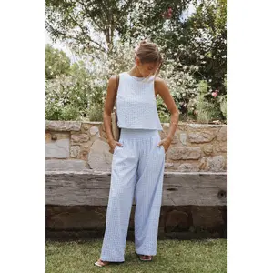 Jillian Smocked Pant Set - Blue Gingham