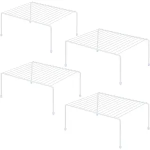Medium 13.1 x 10.2 Inch Cabinet Storage Shelf Rack, 4 Pack White Shelf Organizer for Kitchen Counter, Fridge, Cabinet, Bathroom Cupboard & Pantry