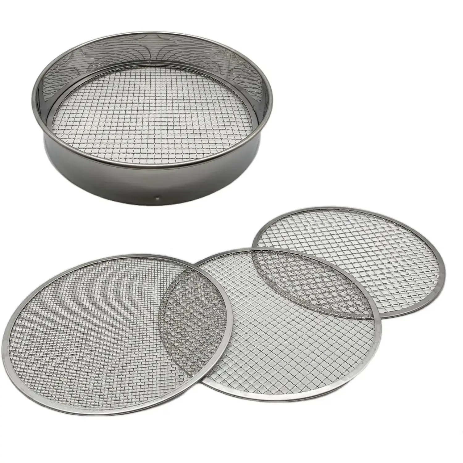 Stainless Steel Soil Sifter Set with 3 Sieve Meshes - Rock and Sand Sifter, Kitchen Strainer Utensils, Food Colander Kitchenware