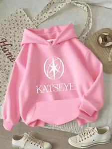 1 Women's Oversized Pink Katseye Graphic Long Sleeve Hoodie, K-Pop Inspired Logo Print, Soft Casual Pullover for Fan Merch & Daily Trendy Outfits
