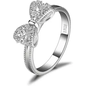 White Yellow Rose Gold Plated 925 Sterling Silver Rings for Women, Cubic Zirconia Promise Rings for Her, Stackable Wedding Bands Rings for Women Infinity Forever Love Knot Ring