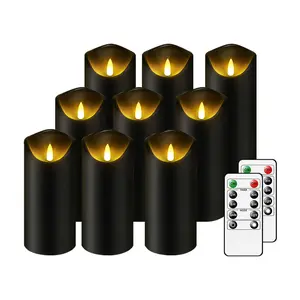 Flickering Flameless Candles, Battery Operated Acrylic LED Pillar Candles with Remote Control and Timer (Black) Led Candle Lamp